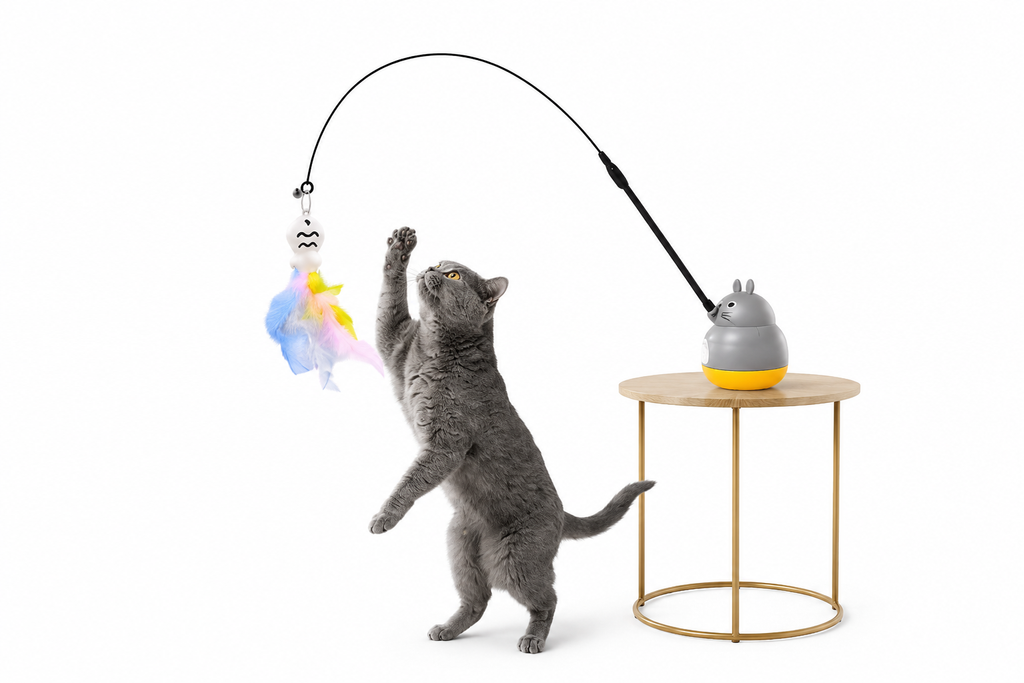 Interactive Feather Wand Cat Toy — Self-Play Kitten Fishing Rod